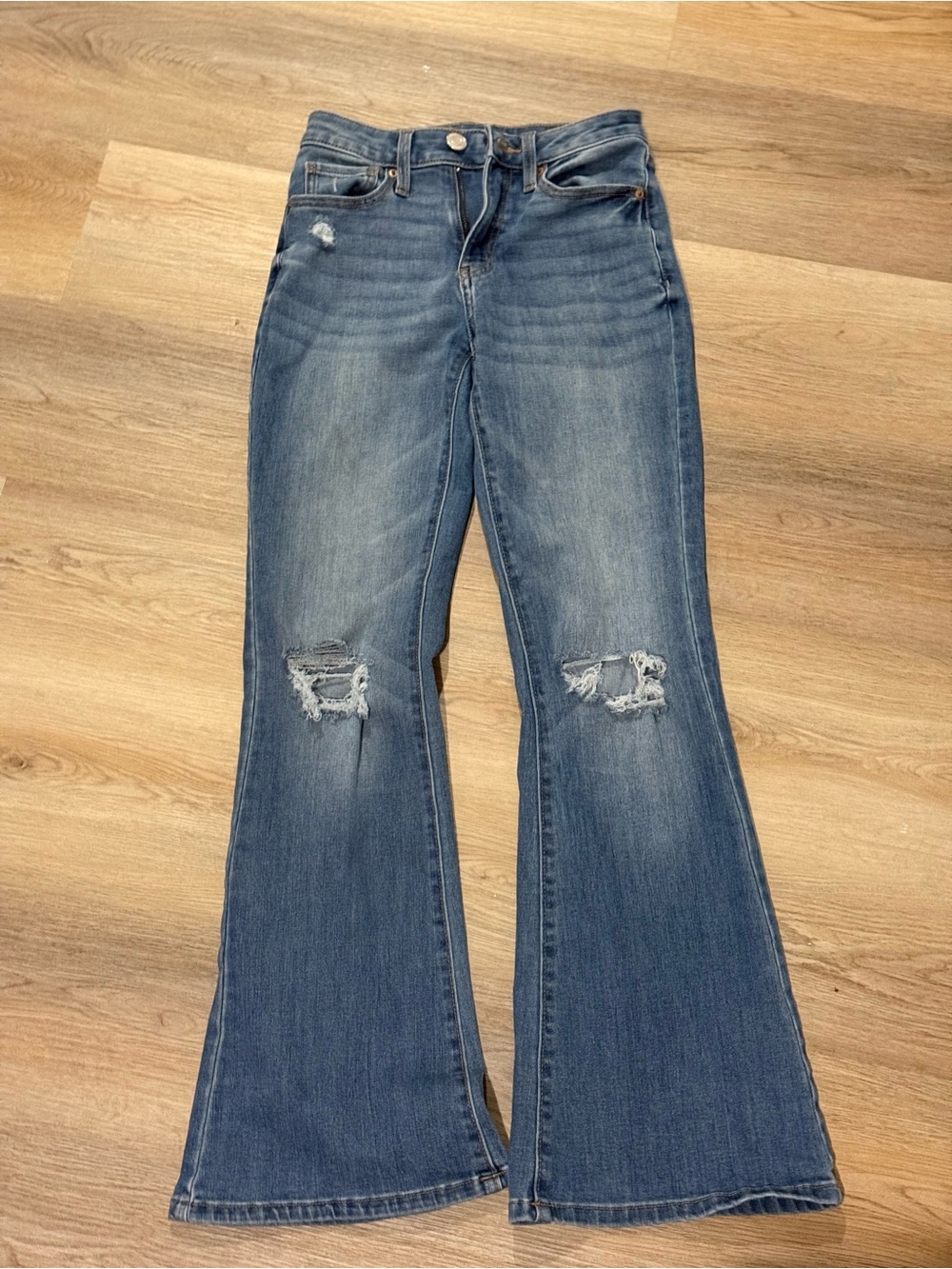 Women's Distressed Flared Jeans - Blue